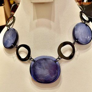 Modern Frosty Blue Metal Hoop Earrings & Necklace Set